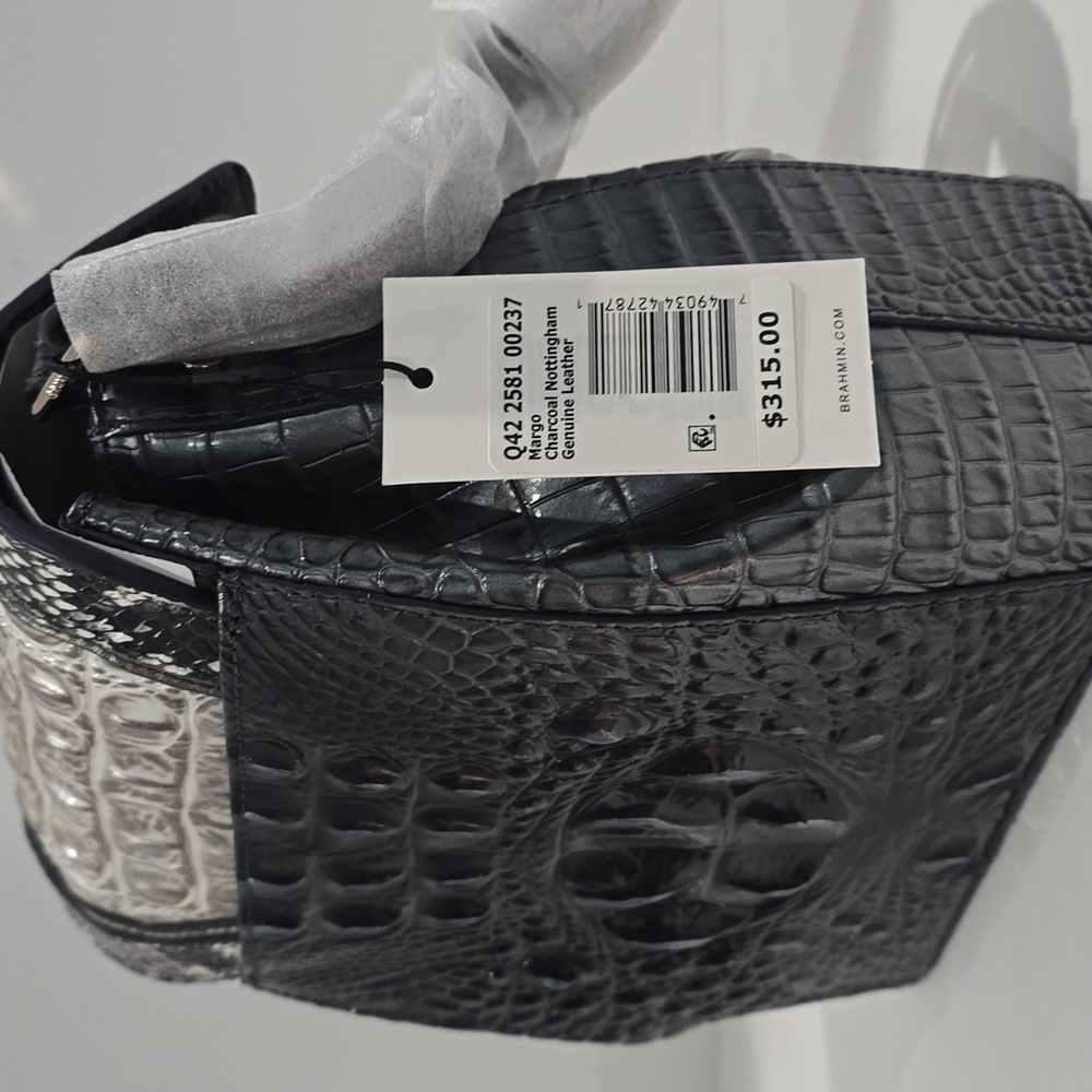 ✅ Brahmin MARGO CHARCOAL NOTTINGHAM Leather Satchel ✨NWT, COA, DUST BAG - Picture 14 of 16